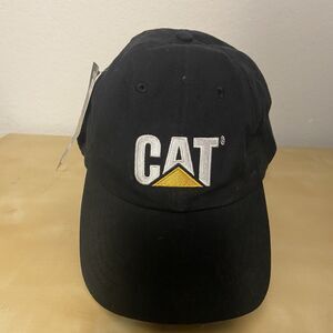 NWT CAT Caterpillar Adjustable Baseball Cap Black Hook n Loop Embroidered